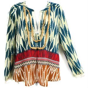 Maeve Blouse Anthro Split Crew Pom Poms Boho Geo 4